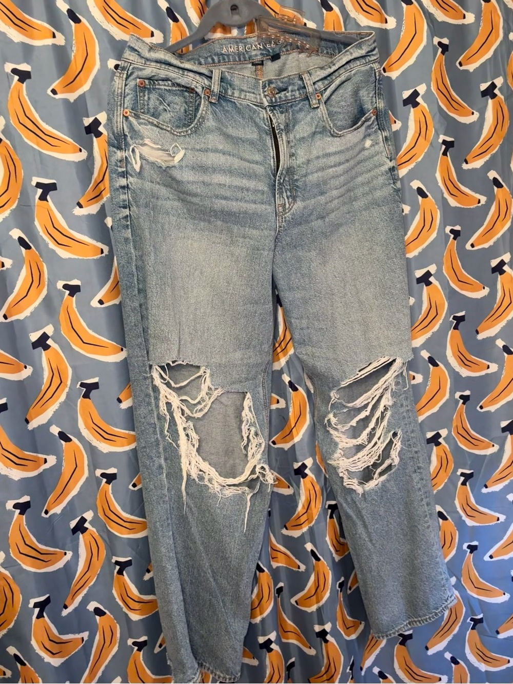 American Eagle Outfitters Light Blue Distressed Straight Leg Jeans - Picture 3 of 7